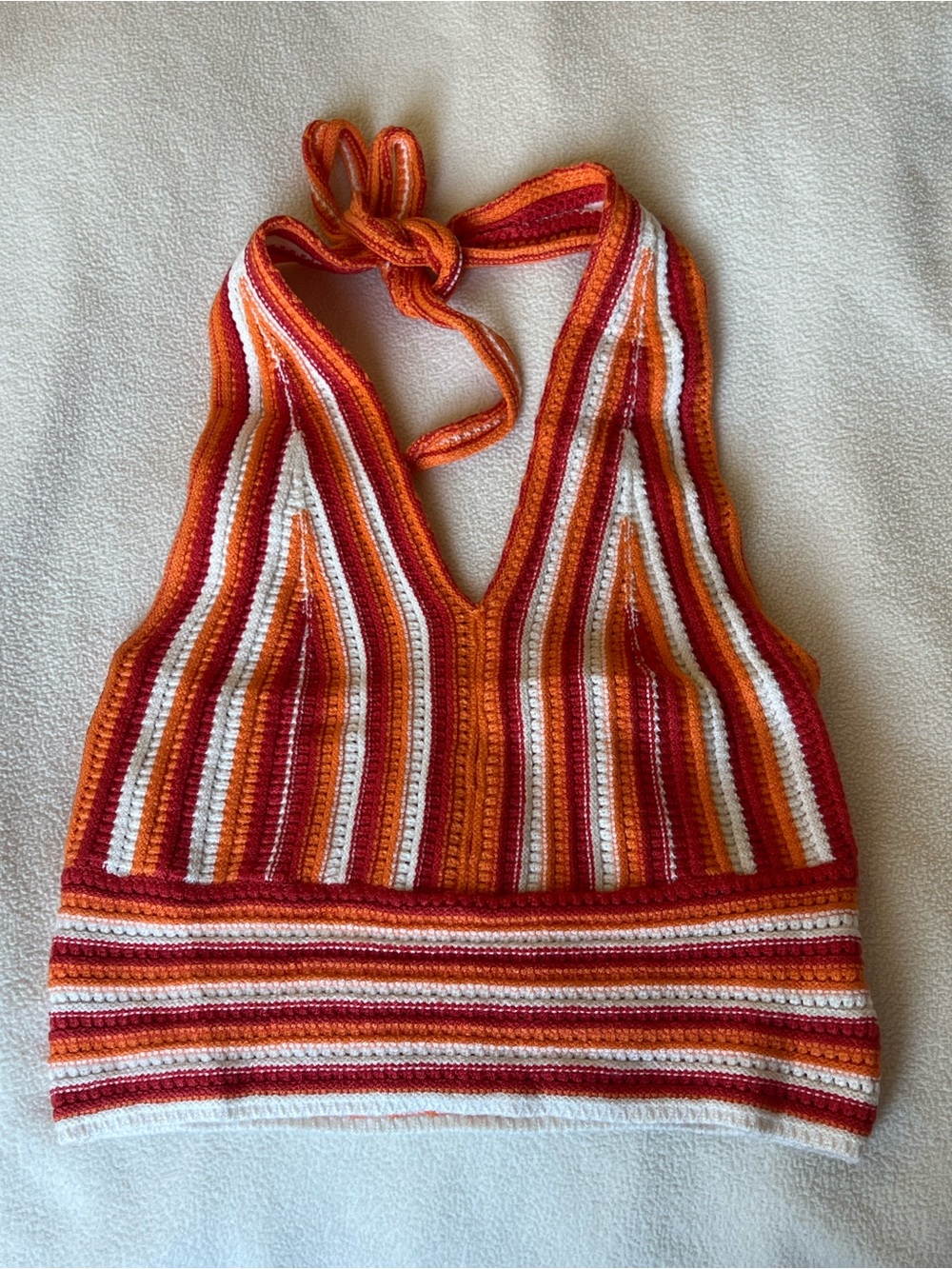 Striped Crochet Halter Crop Top - Orange Multi